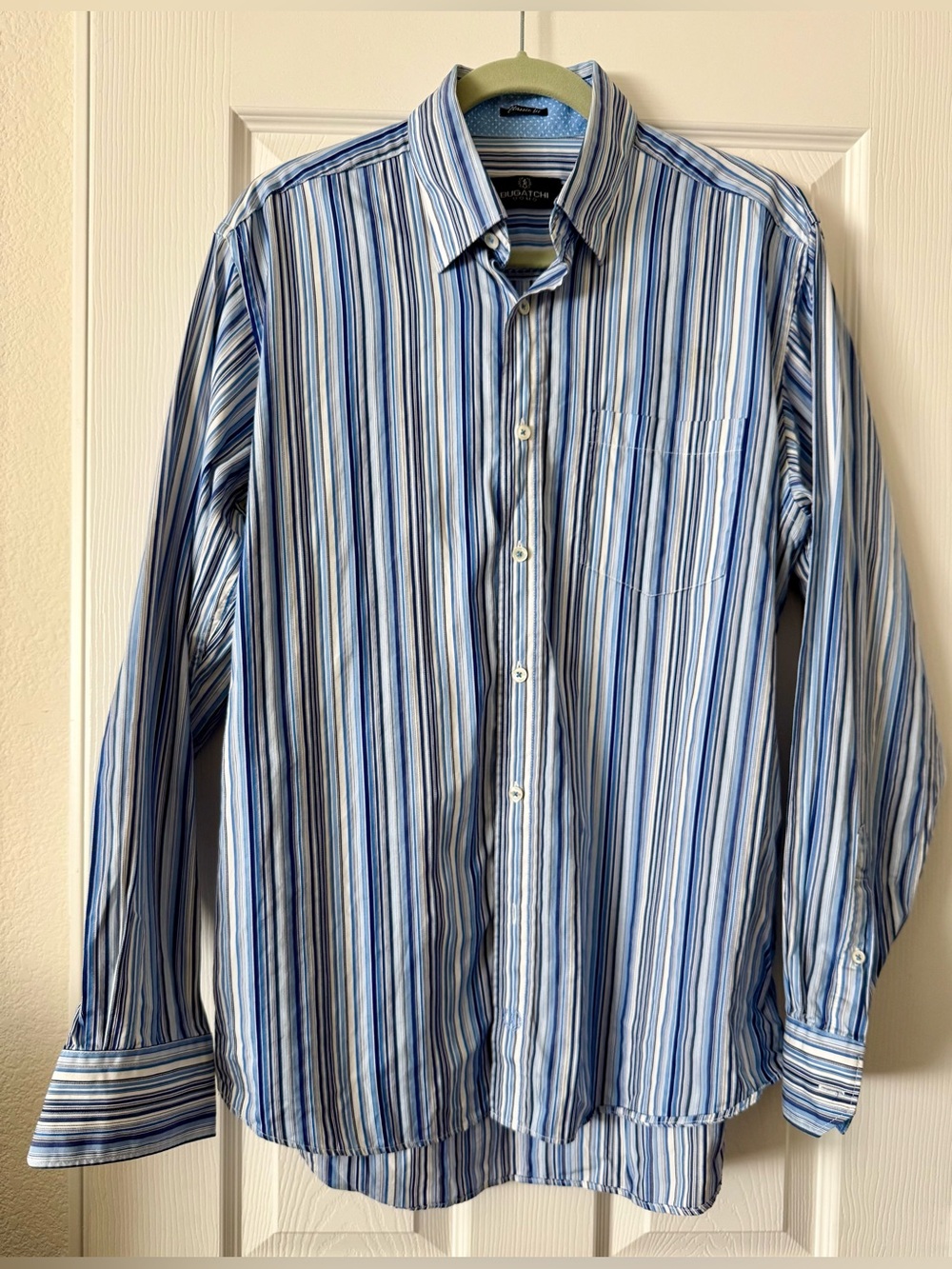 BUGACHI Uomo Blue Striped Button Up Dress Shirt Size Large